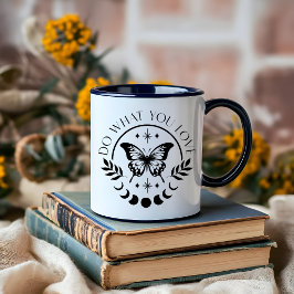 Boho Moon Black und White minimalistische Bekräfti Tasse