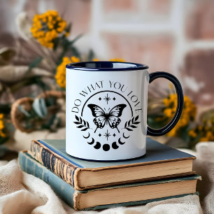 Boho Moon Black und White minimalistische Bekräfti Tasse