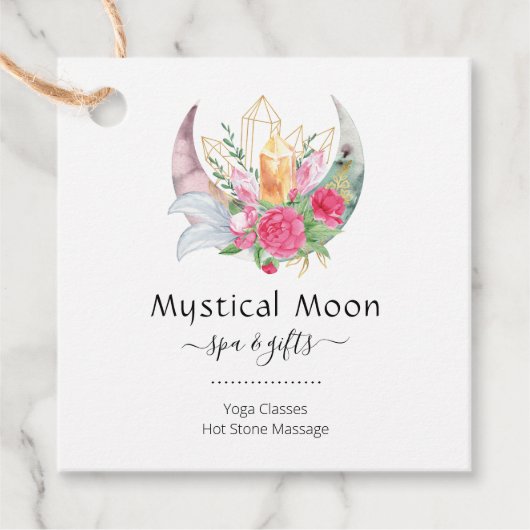 Boho Moon Crystals Feathers Blume Business Card Geschenkanhänger (Vorderseite)