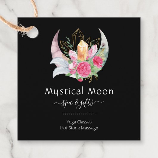 Boho Moon Crystals Feathers Blume Business Card Geschenkanhänger (Vorderseite)