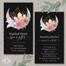 Boho Moon Crystals Feathers Blume Business Card Visitenkarte
