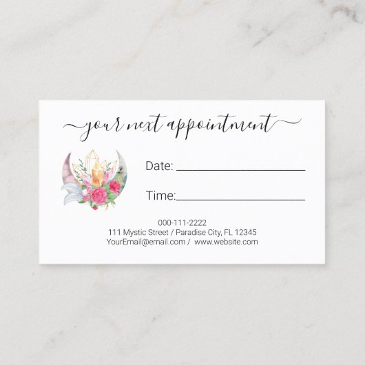 Boho Moon Crystals Feathers Blume Ernennung Visitenkarte (Rückseite)