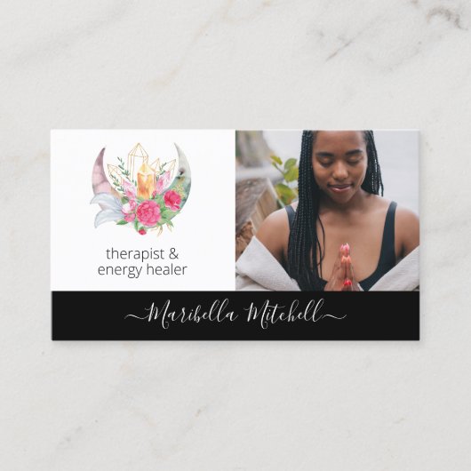 Boho Moon Crystals Feathers Blume Ernennung Visitenkarte (Vorderseite)