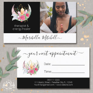 Boho Moon Crystals Feathers Blume Ernennung Visitenkarte