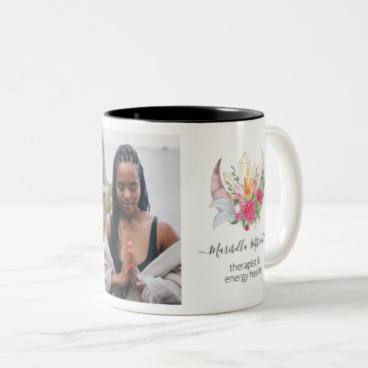 Boho Moon Crystals Feathers Blume Feathers Foto Zweifarbige Tasse (VorderseiteRechts)