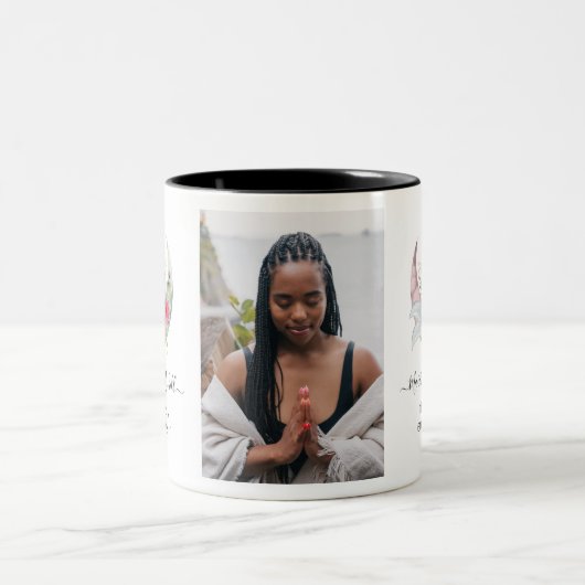 Boho Moon Crystals Feathers Blume Feathers Foto Zweifarbige Tasse (Mittel)