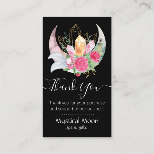 Boho Moon Crystals Feathers Blume Vielen Dank Visitenkarte (Vorderseite)