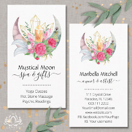 Boho Moon Crystals Feathers Blume Visitenkarte
