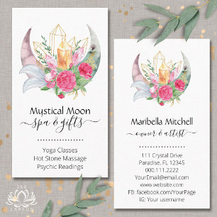 Boho Moon Crystals Feathers Blume Visitenkarte