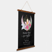 Boho Moon Crystals Feathers Blume Wandteppich Mit Holzrahmen (Gewinkelt)