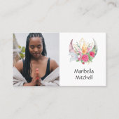 Boho Moon Crystals Feathers Pink Blume Foto Visitenkarte (Vorderseite)