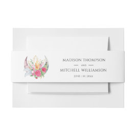 Boho Moon Crystals Feathers Pink Blume Hochzeit Einladungsbanderole