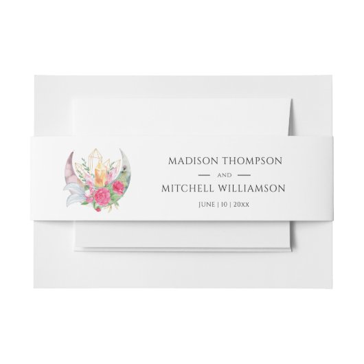 Boho Moon Crystals Feathers Pink Blume Hochzeit Einladungsbanderole (Vorderseite Beispiel)