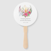 Boho Moon Crystals Feathers Pink Blume Hochzeit Fächer (Rückseite)