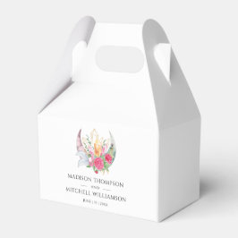 Boho Moon Crystals Feathers Pink Blume Hochzeit Geschenkschachtel