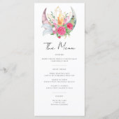 Boho Moon Crystals Feathers Pink Blume Hochzeit Menükarte (Vorderseite)