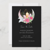 Boho Moon Crystals Feathers Pink Blume Hochzeit Save The Date (Vorderseite)