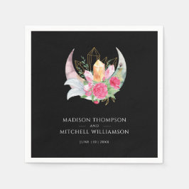 Boho Moon Crystals Feathers Pink Blume Hochzeit Serviette