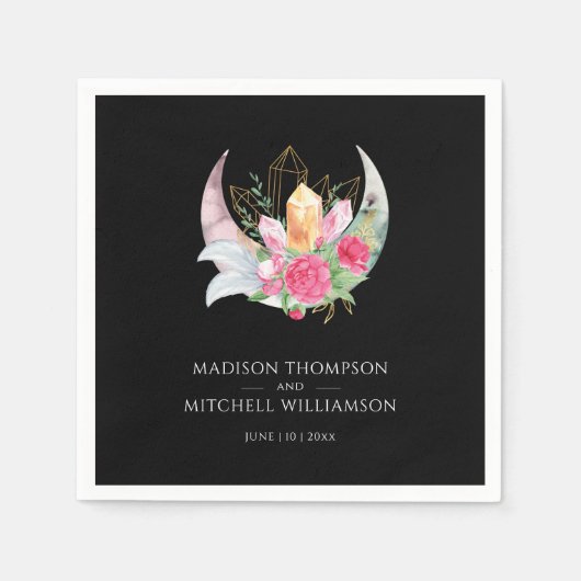 Boho Moon Crystals Feathers Pink Blume Hochzeit Serviette (Vorderseite)