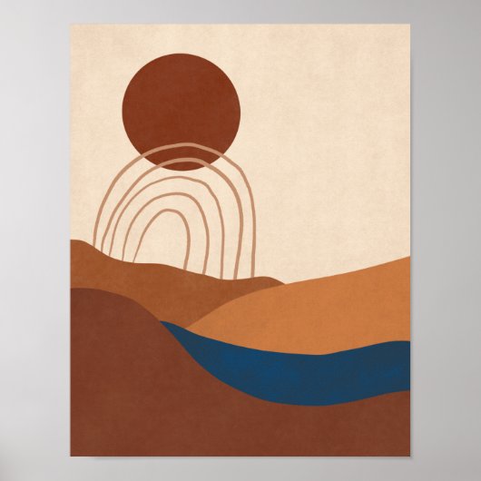 Boho Moon Landscape Abstrakt Earth Tones Poster (Vorne)