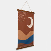 Boho Moon Lines Landschaft Terracotta Beige Blau Wandteppich Mit Holzrahmen (Gewinkelt)