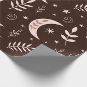 Boho Moon mit Blätter und Stars Brown Geschenkpapier (Ecke)