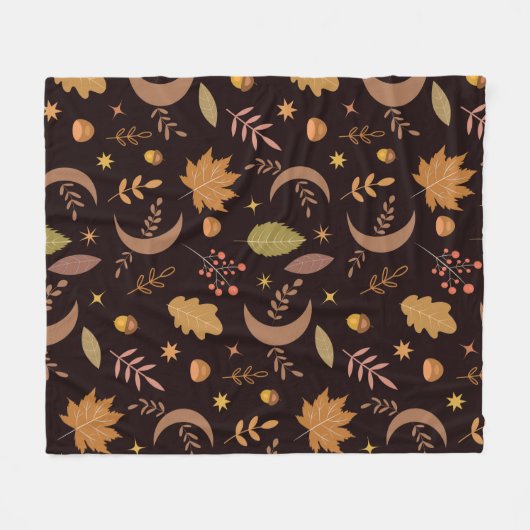 Boho Moon mit dem Muster der Herbstleaves Fleecedecke (Vorderseite (Horizontal))