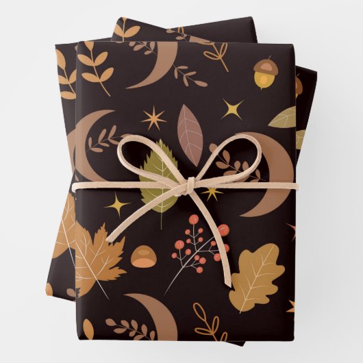 Boho Moon mit Herbstblättermuster Geschenkpapier Set (Beispiel)