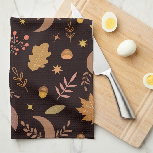 Boho Moon mit Herbstblättermuster Geschirrtuch (Viertel Falte)