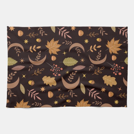 Boho Moon mit Herbstblättermuster Geschirrtuch (Horizontal)