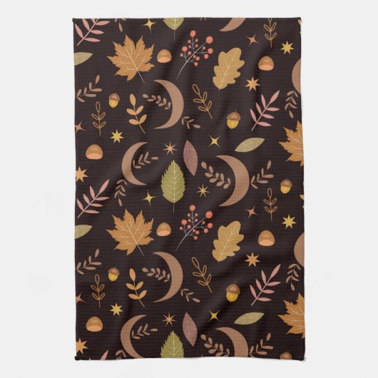 Boho Moon mit Herbstblättermuster Geschirrtuch (Vertikal)