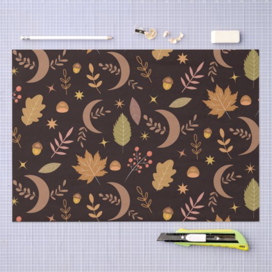 Boho Moon mit Herbstblättermuster Seidenpapier (Handwerk)