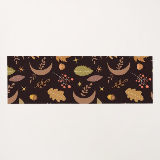 Boho Moon mit Herbstblättern mit Monogramm Yogamatte (Rückseite (Horizontal))