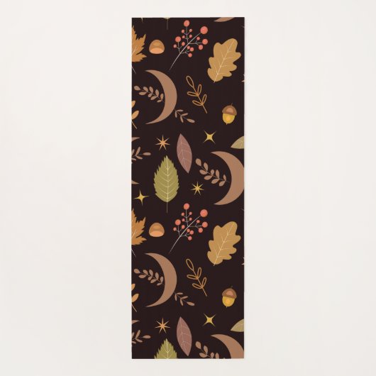 Boho Moon mit Herbstblättern mit Monogramm Yogamatte (Rückseite)