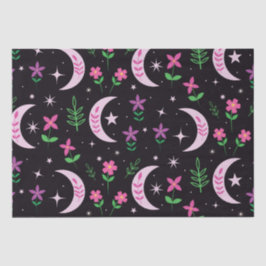 Boho Moon mit rosa Blume und Blätter Seidenpapier