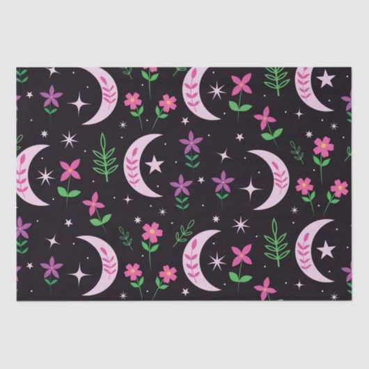 Boho Moon mit rosa Blume und Blätter Seidenpapier (Vorderseite)