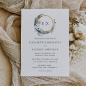 Boho Moon Monogram Wreath Indigo Wedding Einladung