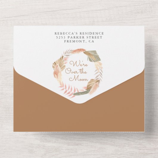 Boho Moon Pampas Grass Terracotta Babydusche All In One Einladung (Rückseite)