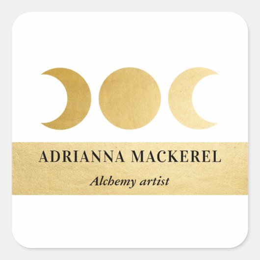 Boho Moon Phase Imitate Gold Foil Modern Quadratischer Aufkleber (Vorderseite)