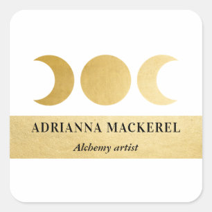 Boho Moon Phase Imitate Gold Foil Modern Quadratischer Aufkleber