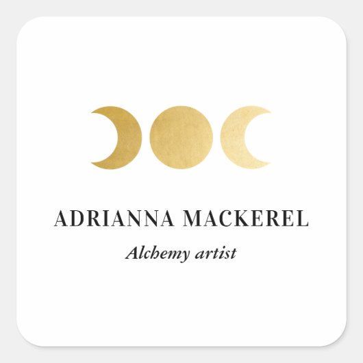 Boho Moon Phase Imitate Goldene Fossilien Modern S Quadratischer Aufkleber (Vorderseite)