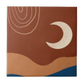 Boho Moon Rainbow Landscape Rust Tan Blue Brown Fliese (Vorderseite)
