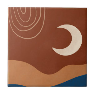 Boho Moon Rainbow Landscape Rust Tan Blue Brown Fliese