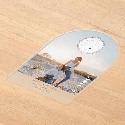Boho Moon Star Save the Date Arch Foto Wedding Acryleinladungen (Ablage )