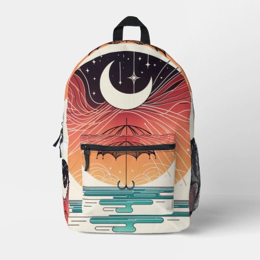 Boho Moon & Starry Rain Art Bedruckter Rucksack (Vorderseite)