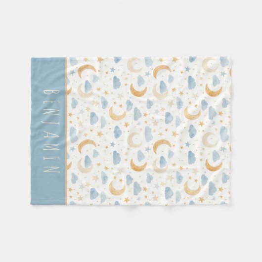 Boho Moon Stars Cloud Kids Monogram Fleecedecke (Vorderseite (Horizontal))