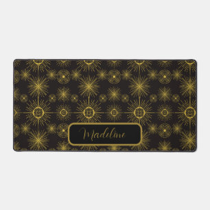 Boho Moon Stars Sun Black Pattern Schreibtischunterlage