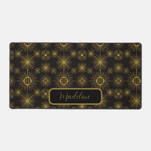 Boho Moon Stars Sun Black Pattern Schreibtischunterlage (Vorderseite)