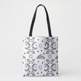 Boho Moon & Sun Tote Bag - Schwarz und Weiß Tasche