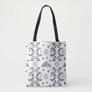 Boho Moon & Sun Tote Bag - Schwarz und Weiß Tasche